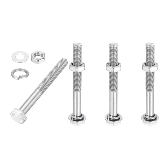 Uxcell M10x90mm Hex Bolt with Nuts Washers, 4 Set Stainless Steel Hex Screw Bolts Partial Thread