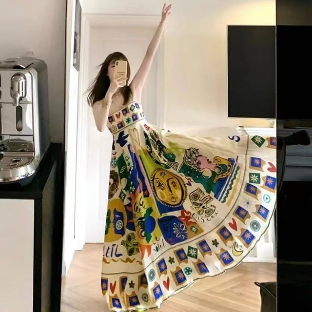 Une Robe en Lin pour Filles pour Femmes 2024 Nouvelle Mode Décontractée Sans Manches Unie Débardeur Robe d'Été Chic Vintage Plissée Ample Robe Maxi