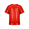 thumbnail image 2 of RUNQHUI Kids Girls Boys Shiny Metallic Crop Tops Dancewear Short Sleeves Gymnastics Ballet Dance Red 180, 2 of 7