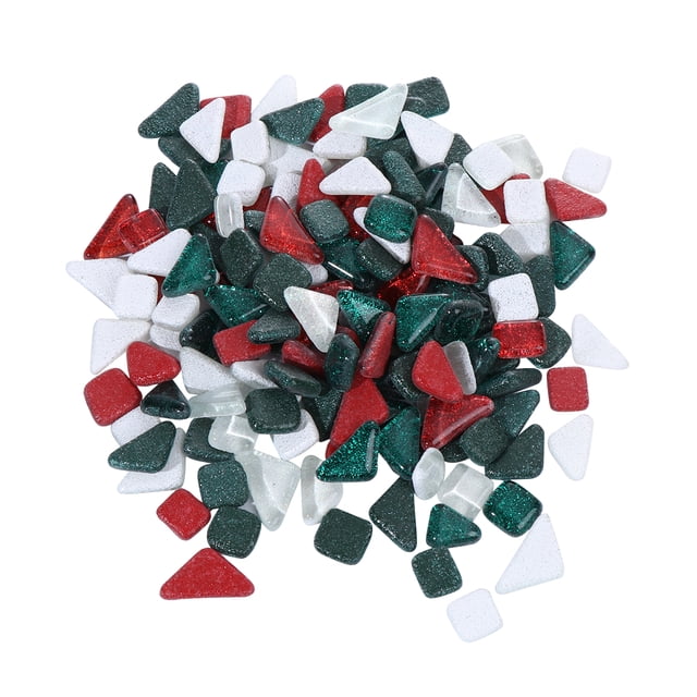 EeaseMX Piedra de mosaico lisa con purpurina, irregular, hecha a mano (500 g, roja y verde)