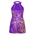 thumbnail image 2 of YONGHS Kids Girls Sequins Dance Leotard Halter Neck Pageant Romper Ballroom Dancewear Costume Purple 12, 2 of 5