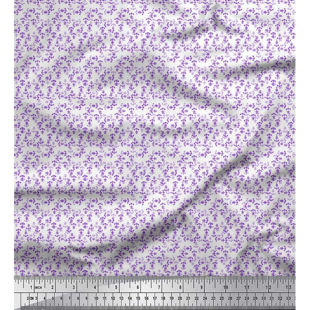 Soimoi Polyester Crepe Fabric Anchor Hook Shirting Print Fabric by The Yard 52 Inch Wide