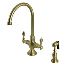 Kingston Brass KS1763ALBS Vintage Two-Handle 2-Hole Kitchen Faucet with Brass Sprayer in Antique Brass