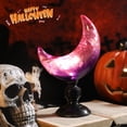 thumbnail image 4 of Halloween Purple Glass Moon Ornament with LED Lights, Swirled Pattern & Black Pedestal for Halloween Decor,Indoor Table Decor, 4 of 8