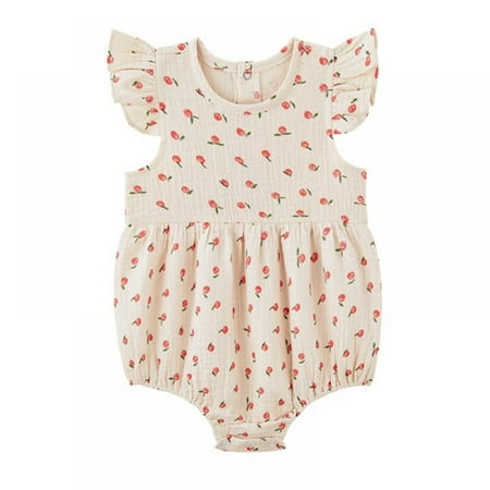 

SUPERHOMUSE Newborn Baby Girl Rompers Summer Infant Toddler Girls Clothing Cotton Sleeveless Jumpsuit Playsuit Floral Printed (3 Month-7 Years) Apricot
