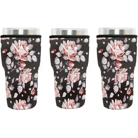 

Pink Floral Design Neoprene Insulated Can Cooler Sleeves.Softy Cup Holder for Cold Drink Beverages Sleeves.Non-Slip Drink Sleeves Fit 30 oz Cold Hot Drinks.Set of 3