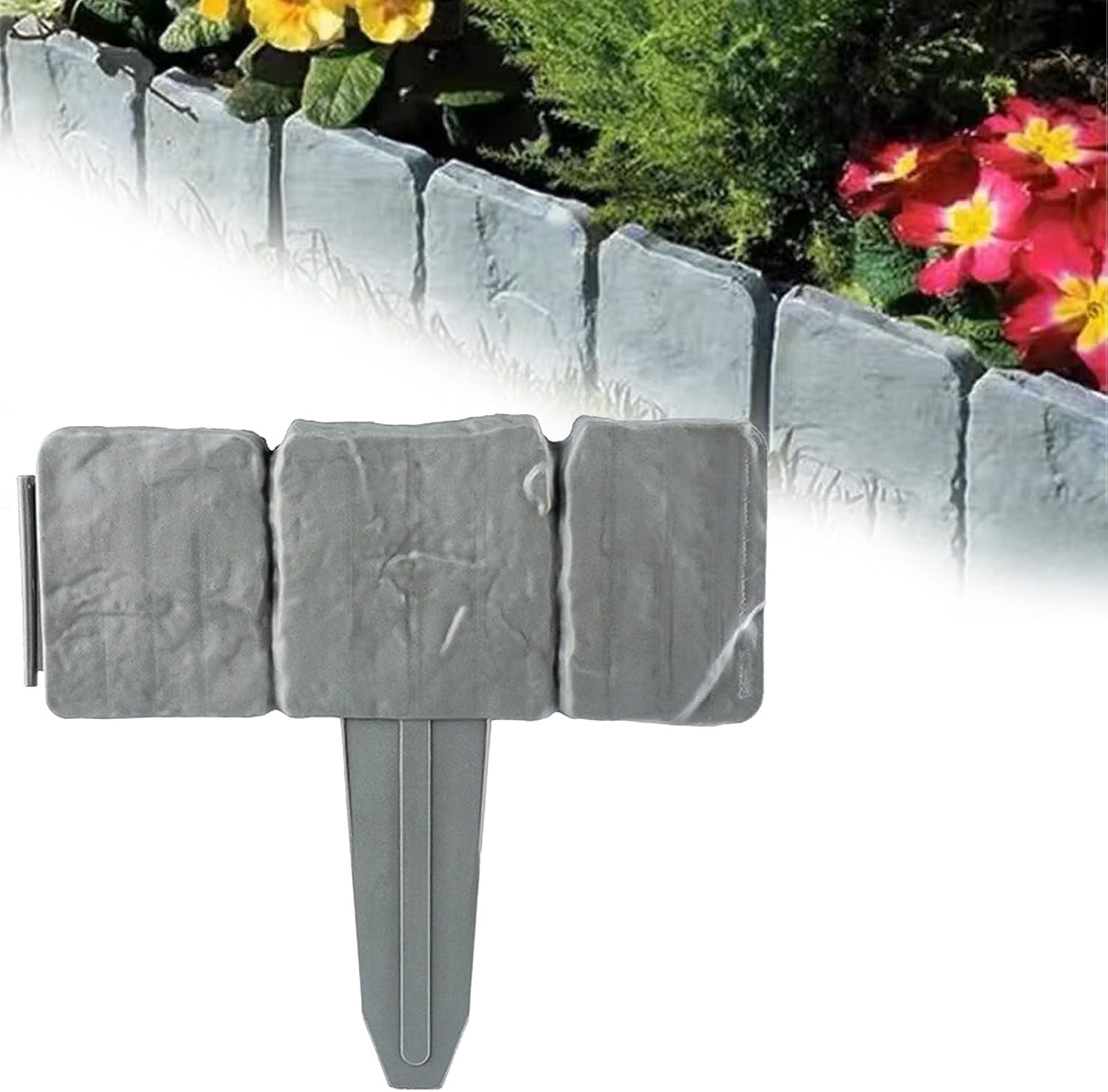Imitation Stone Garden Fence,Stone-Like Garden Edging Border,Stone Landscape Edging,Landscape Decor Decorative Panels Flower Bed Path Lawn Outdoor Picket Yard Grass Edge (Grey, 20PC)