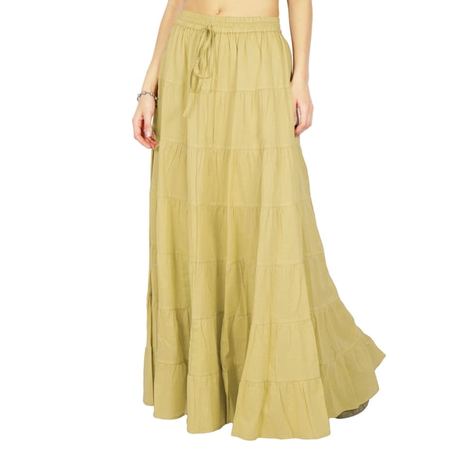 Phagun Jupe Maxi Bohème Gitane à Volants en Coton pour Femme, Taille Unique, Tenue de Plage, 1 Unité