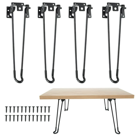 DIY.STORE 4Pcs Foldable Hairpin Table Legs, Folding Hairpin Leg Square Side Table Legs with Screws & Rubber Pads(Black; Length: 12.6")