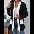 thumbnail image 4 of Chaqueta de Larga con Cuello de Muesca, Color y Negro, para Mujer, Básica, Otoño-Invierno. Negro S, 4 of 9