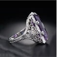 thumbnail image 2 of Women's Chamfer Rectangular Amethyst Hollow Flower Ring, 2 of 2