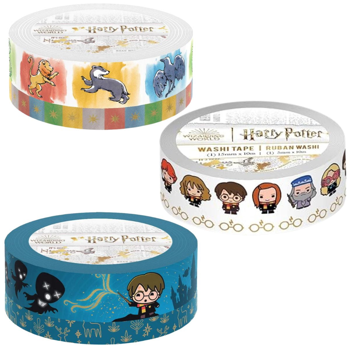 Paper House Harry Potter Sticker & Washi Tape Variety Set – 50 Vinyl Sticker Pack + 3 Rolls of Harry Potter Washi Tape