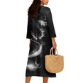 thumbnail image 2 of DISNIMO Women's Maxi Dress Dragon Print Linen-Like V Neck Dresses Casual 3/4 Sleeve Midi Dress Loose Fit Shift Dresses for Women, 2XL, 2 of 6