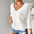 thumbnail image 2 of Plus Size V Neck Pullover Sweater Thin Knitted Casual Top Loose Fit Three Quarter Sleeve T Shirt Comfortable Women's Blouse, 2 of 2