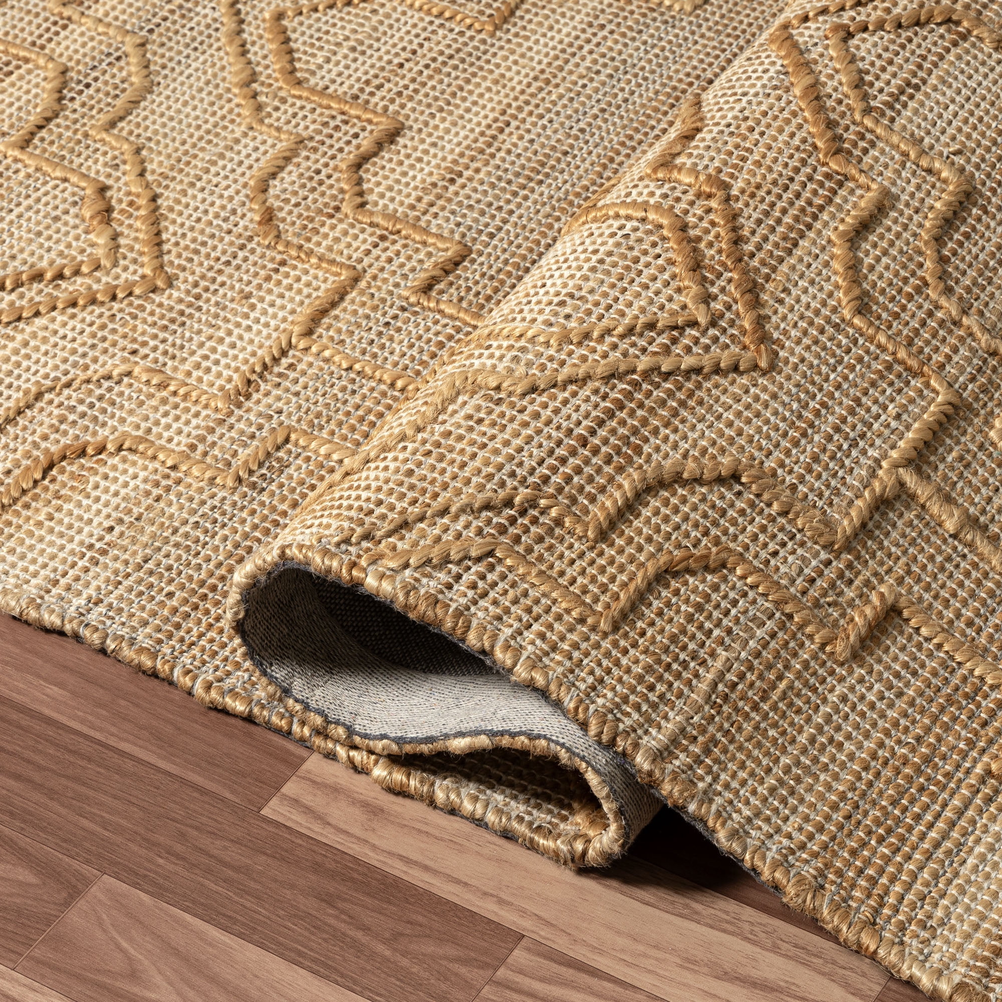 Ox Bay Nel Trellis Modern Hand-Woven Jute Indoor Area Rug, Natural, 5' x 7'9"