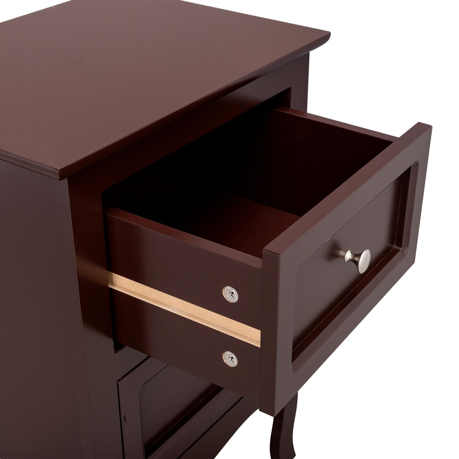 Ktaxon 2pc Nightstand End Table with 2 Drawer Bedside Table,Wood Accent Table, Brown