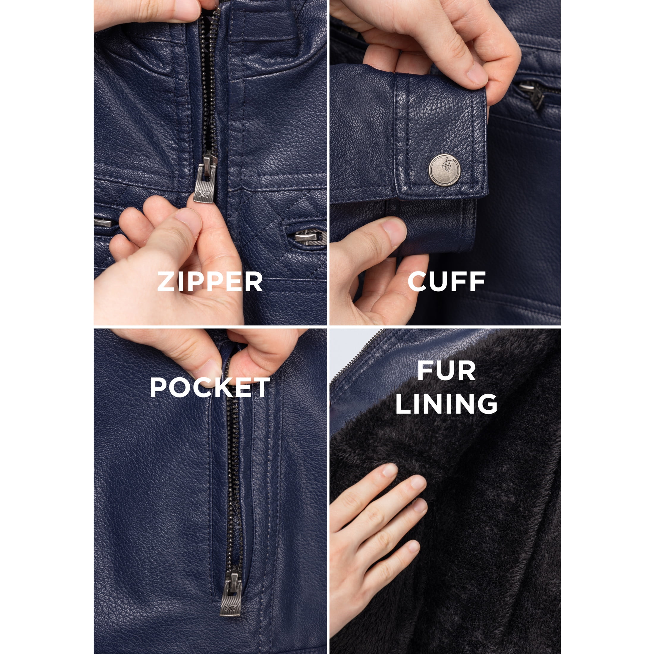 X RAY Teen Faux Leather Jacket for Fall & Winter (S - XL), Kids Outerwear Coat, Motorcycle PU Leather Jacket for Boys, Navy, XL