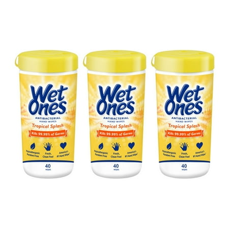 Wet Ones Hand and Face Wipes, Tropical Splash Scent, 40 Count (Pack of 3)