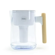 BHG Water Filter Pitcher, 7 Cup, Brita Compatible, White, Wooden Handle - Size: 9x5x9 inches