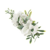 Unique Bargains 1 Pc Women's Reusable Simulated Flowers Hair Clips Comb for Parties White Polyester Fabric Iron