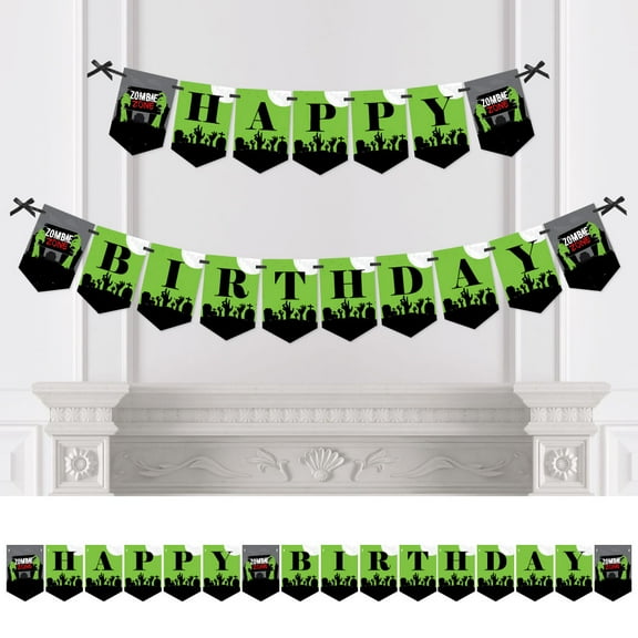 Big Dot of Happiness Zombie Zone - Birthday Zombie Crawl Party Bunting Banner - Birthday Party Decorations - Happy Birthday