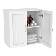 Home Wooden Bathroom Wall Cabinet Toilet Medicine Storage Organizer, White, 23"x23"