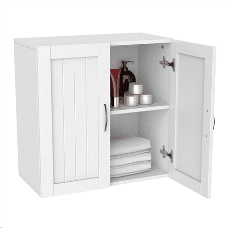 Home Wooden Bathroom Wall Cabinet Toilet Medicine Storage Organizer, White,
