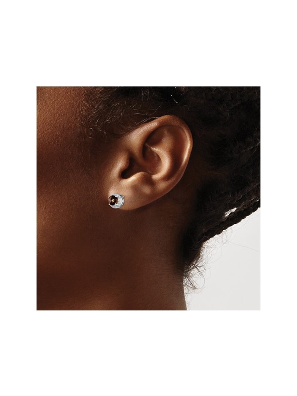 1/2 Carat (Ctw) Smoky Quartz Solitaire Halo Diamond Earrings in Sterling Silver for Women