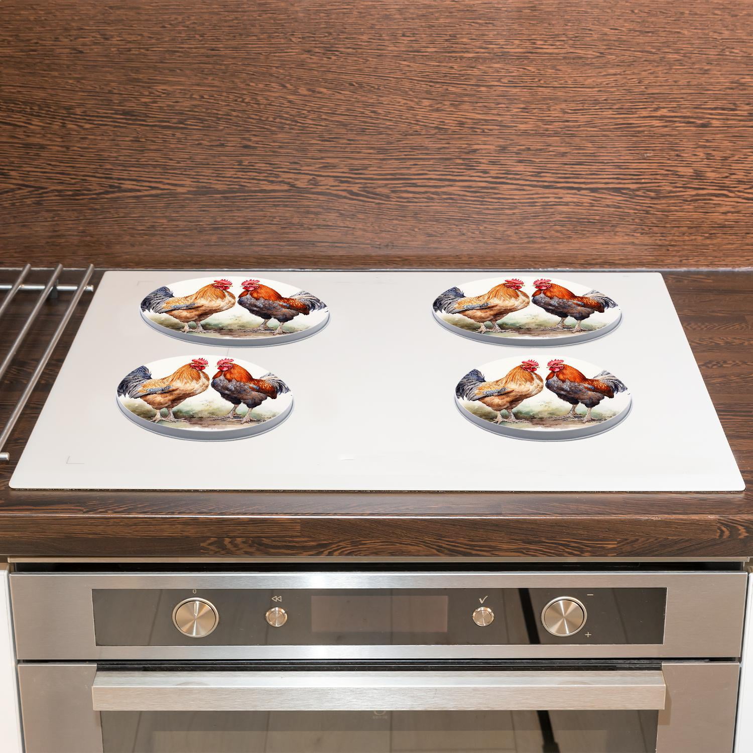 Stove Burner Covers 4 Pcs for ,Chicken Rooster Grass Vintage pattern, Round Gas Stove Burner Cover 8Inch And 10Inch