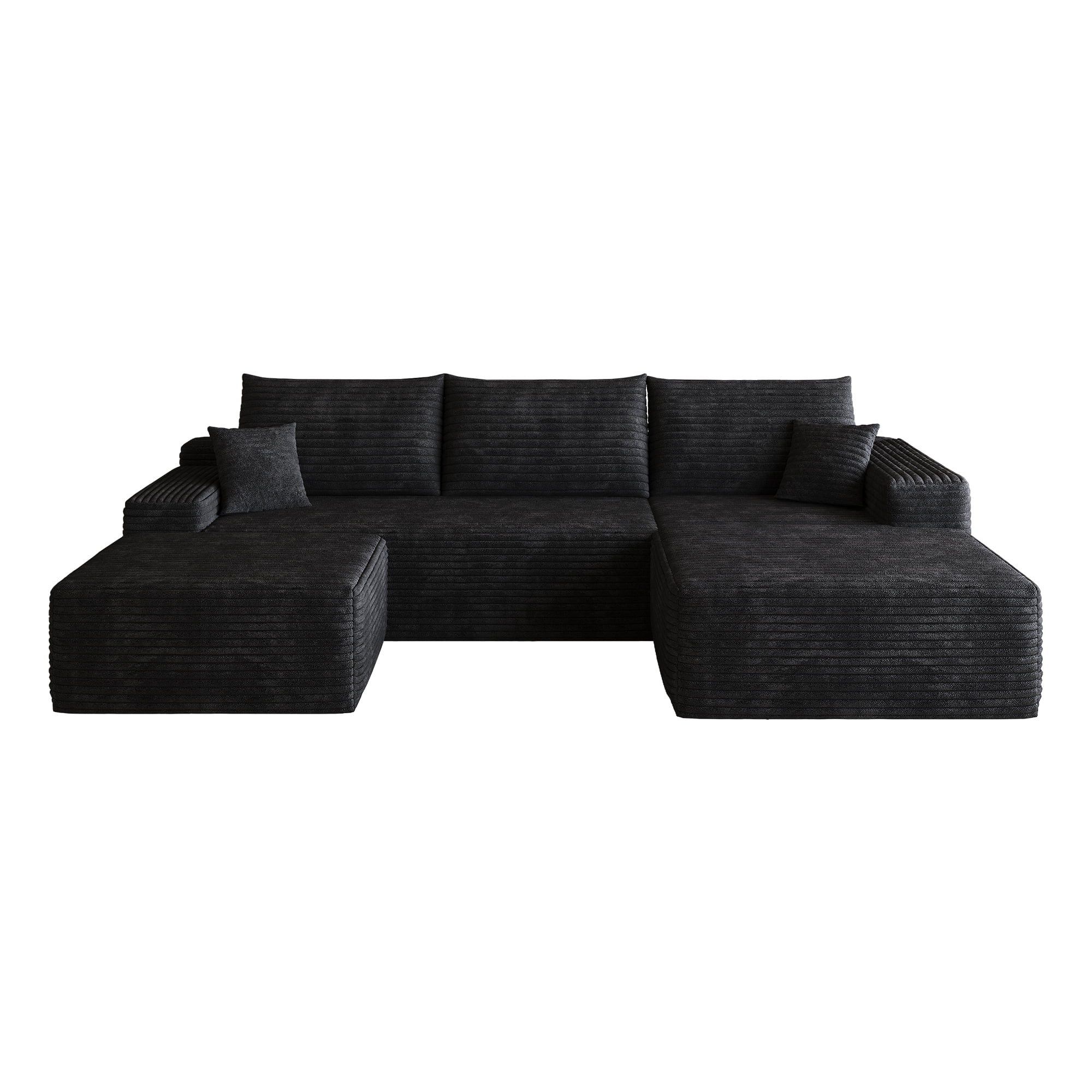 Cloud Sectional Sofa 107 Inch, U-Shaped Modular Couch with Ottoman and Corduroy Fabric, Deep Seat Corner Sofa for Living Room, No Assembly Required, Black