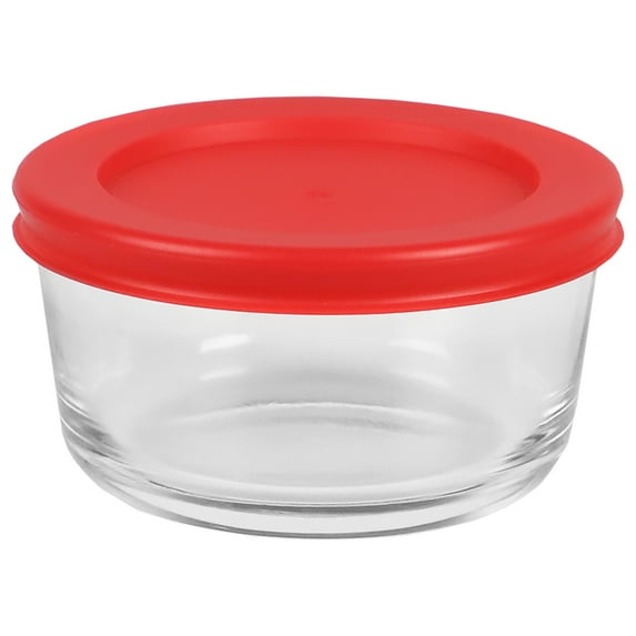 Home Basics Round 8 oz. Borosilicate Glass Food Storage Container with Red Lid