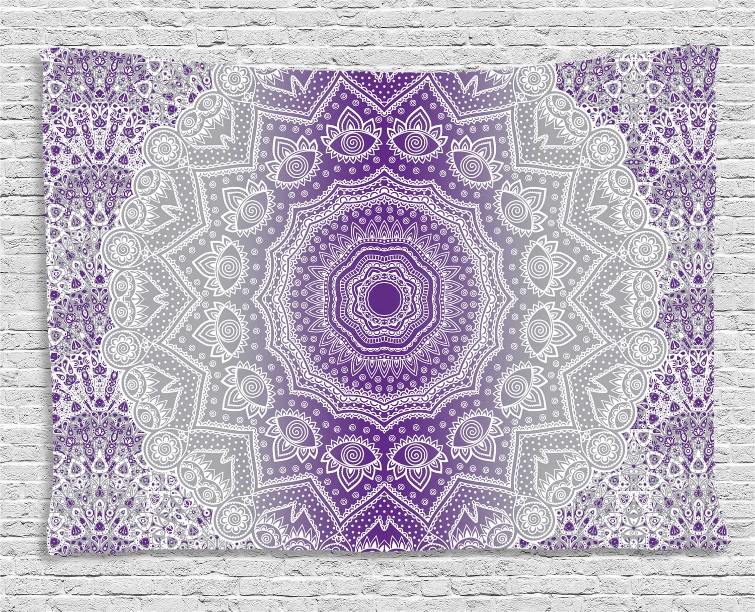 Grey and Purple Tapestry, Ombre Mandala Abstract Eastern Religious Art with  Deity Art Holy Cosmos Design, Wall Hanging for Bedroom Living Room Dorm 