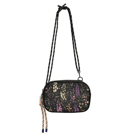 FORMRS Mini Crossbody Bag for Women Adjustable Rope Shoulder Casual Phone Purse, Purple Floral Pattern