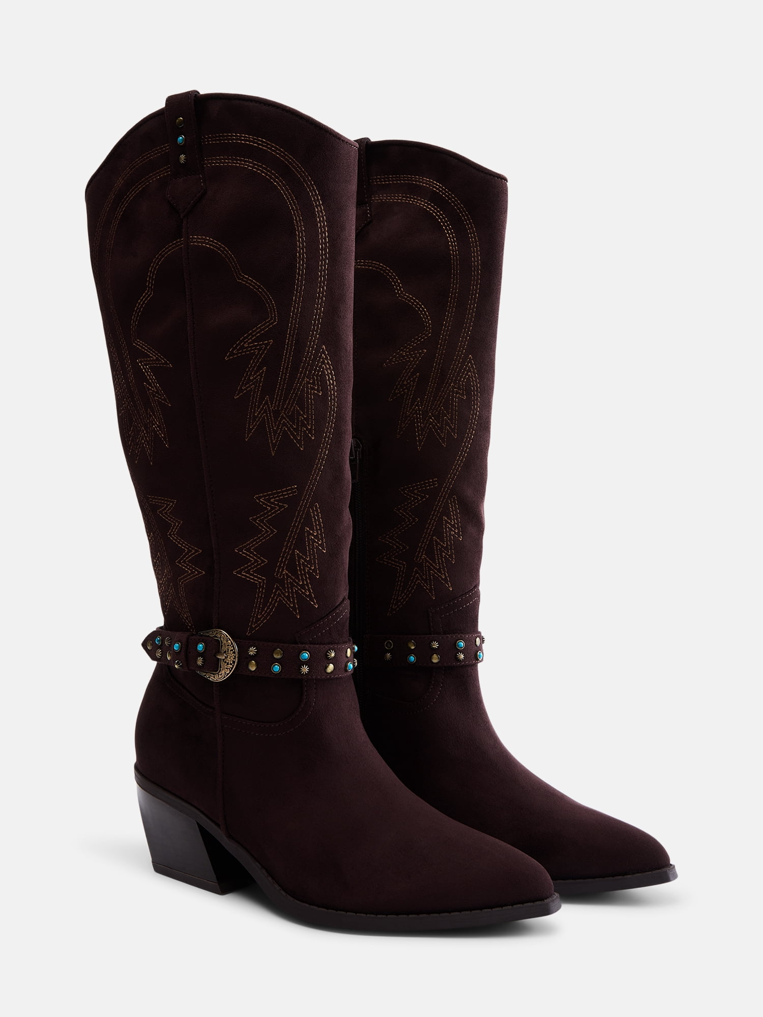 Madden NYC Women's Faux Suede Western Buckle Boots