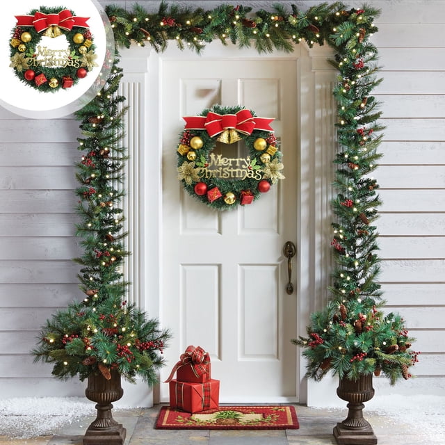 Decoraciones navideñas, coronas navideñas, decoraciones navideñas, coronas para árboles de Navidad, decoraciones colgantes, arreglos de escenas, decoración navideña para colgar en la puerta, coronas,