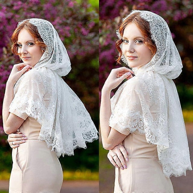 Embroidered lace veil for Catholic church mass, prayer head scarf, Spanish head