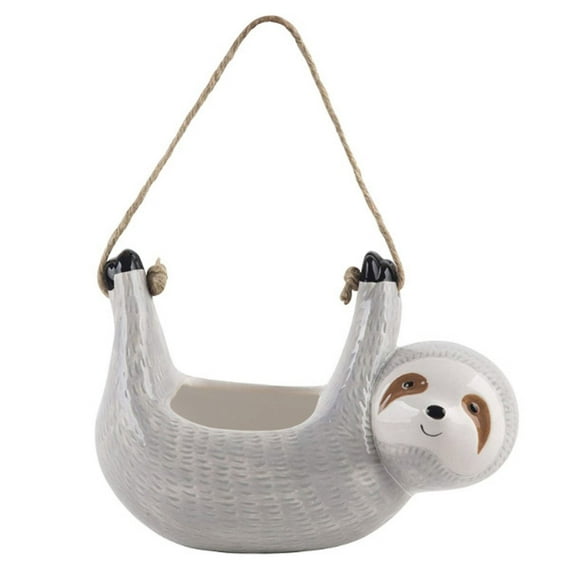 SILVERFEVER Sloth Hanging Planter  Succulent Plant Pot Indoor Outdoor Ceramic Animal Planters Pots Flowerpot Container 1, Grey