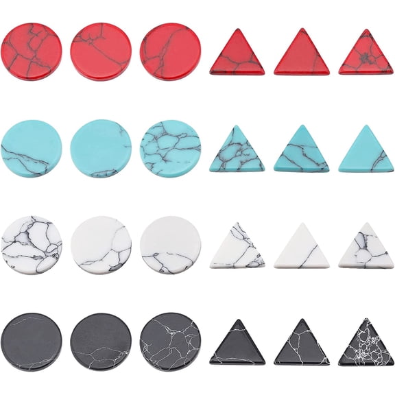 96 Pcs Cracked Stone Cabochon 12mm/10mm Flat Round & Traingle Gemstones Beads Mixed Colors Turquoise Cabochons for DIY Necklace Bracelet Jewelry Making Mixed Color