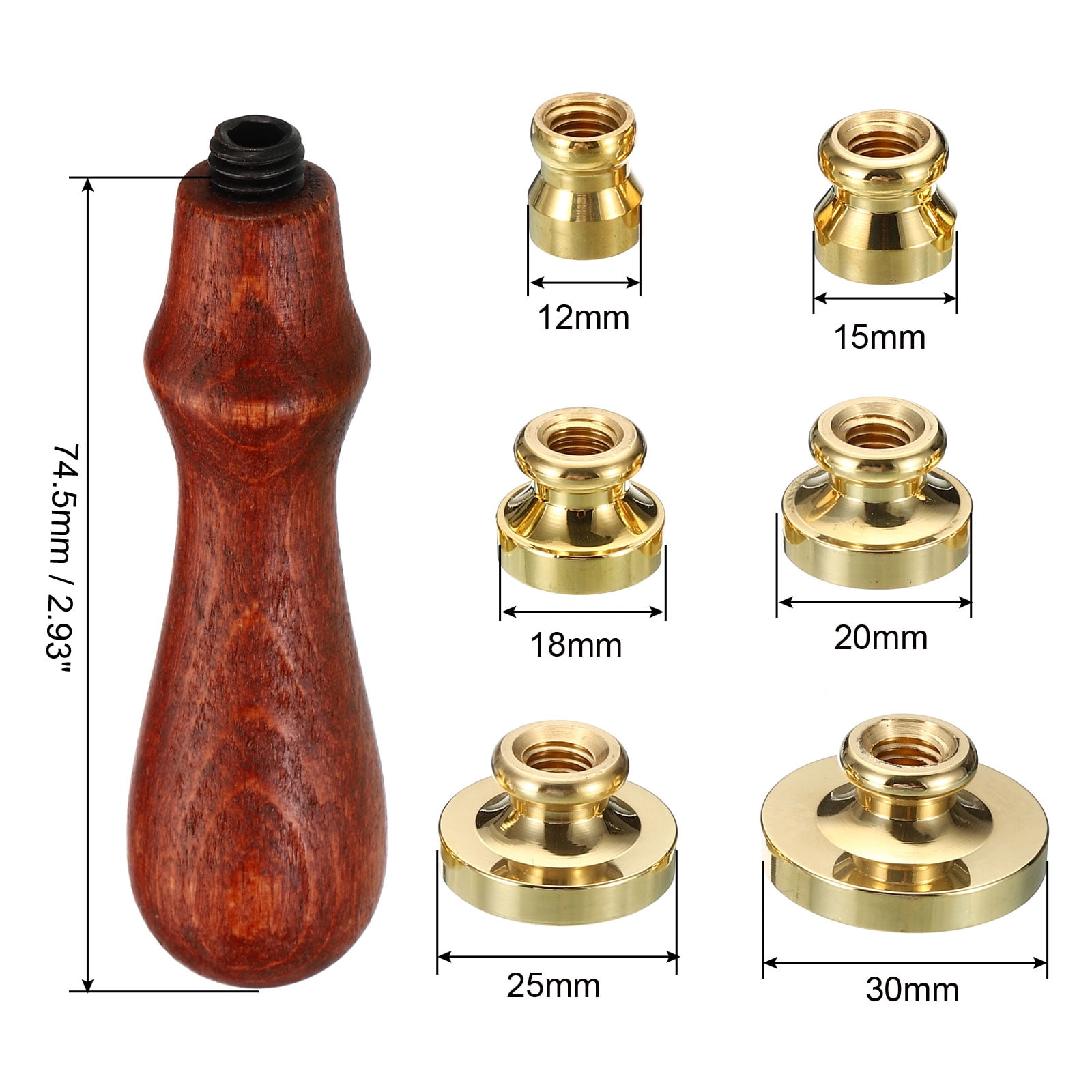 Unique Bargains Round Wax Seal Stamp 6pcs Removable Brass Head Crafting Golden Brown 4.72"