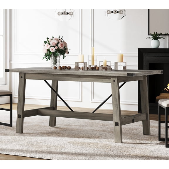 Rectangular Dining Table for 4-6 Person, Modern Farmhouse 68 inch Long Wood Kitchen Table, Large Rustic Dinner Table
