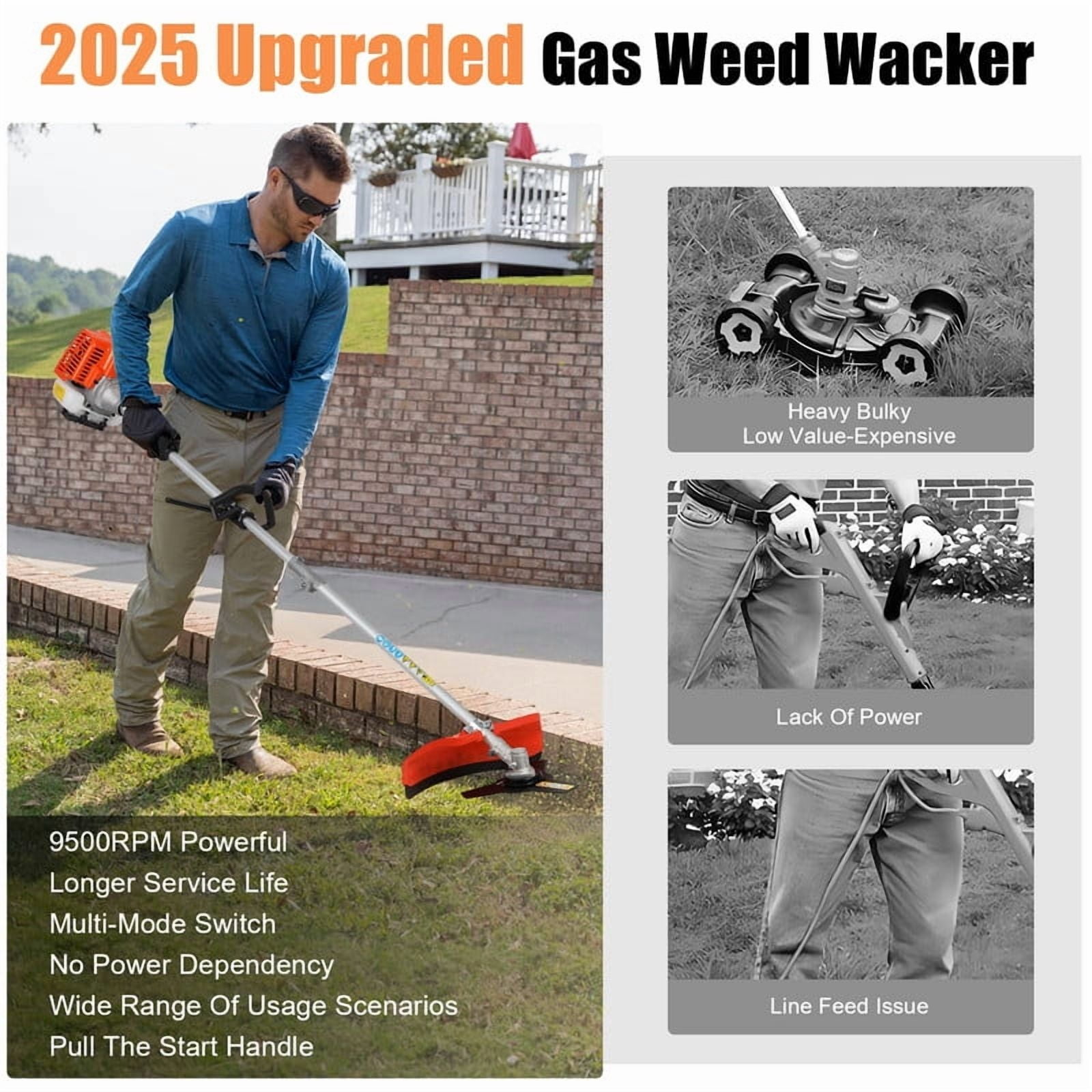 Seipouy 5 in 1 Weed Wacker Gas Powe, 52CC 2-Stroke String Trimmer/Edger, Pole Saw, Hedge Trimmer and Brush Cutter Blade with Extension Pole – Gas Powe Yard Tool for Landscaping