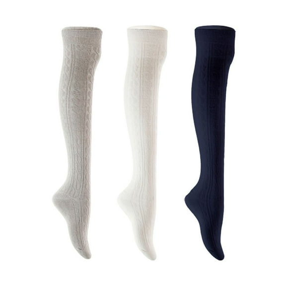 Lian LifeStyle Women's 3 Pair Adorable Comfortable Soft Thigh High Over Knee High Cotton Socks Size 6-9 L1024 Light Grey,White,Navy