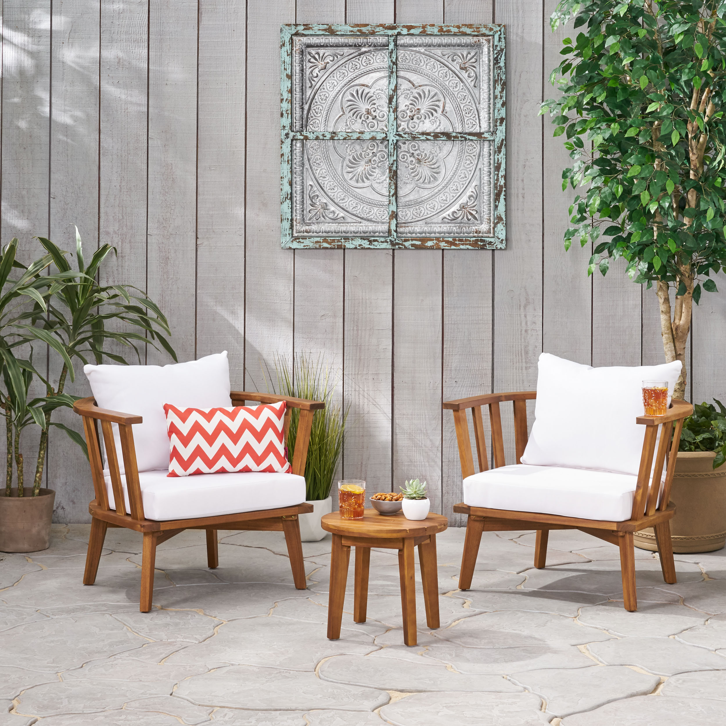 Noble House Chilian Outdoor  2 Seater Club Chairs and Side Table Set Teak - image 2 of 5