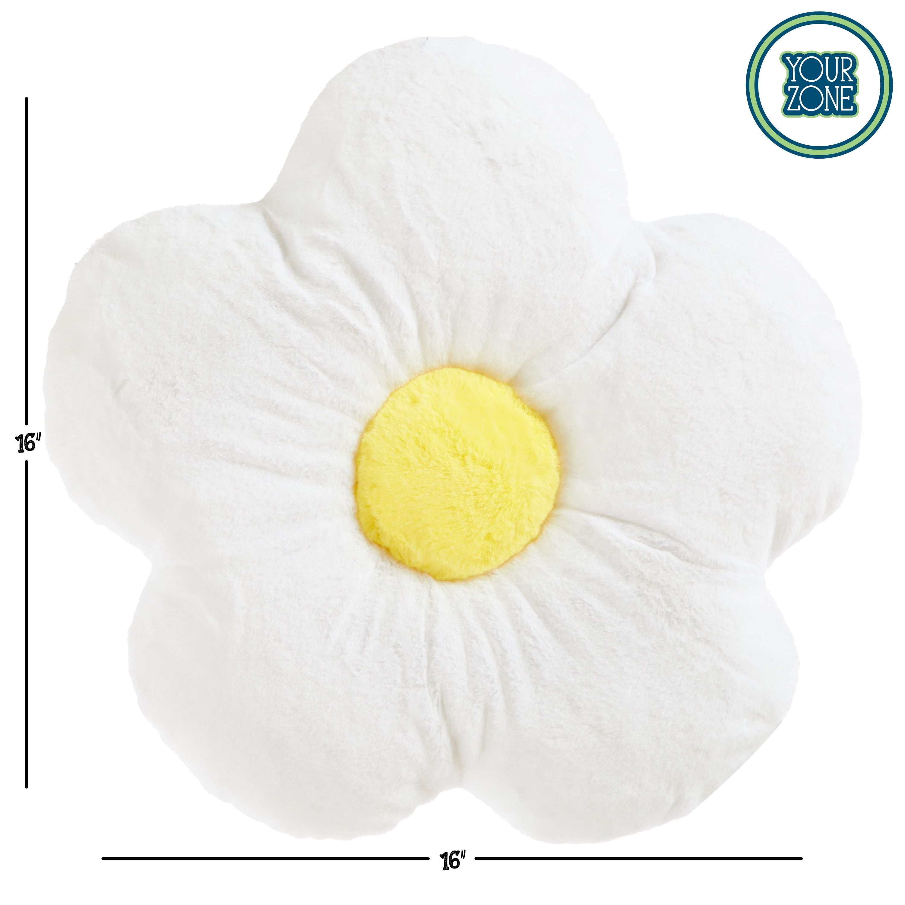 (2 pack) Your Zone Faux Fur Flower Decorative Pillow for Kids, White Daisy, Spot Clean, 16 in