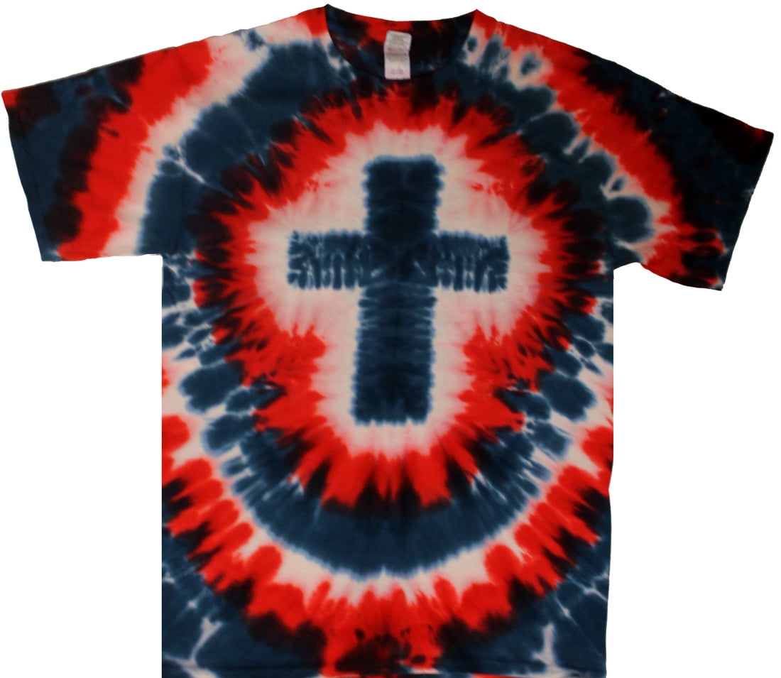 red blue and white tie dye shirt