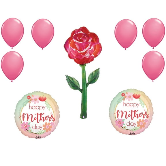 LOONBALLOON Mother's Day Theme Balloon Super Set, 5 Foot Fresh Picks Watercolor Rose Balloon, 28 Inch Jumbo Mother's Day Filtered Ombre Balloon and 6x Latex Balloons