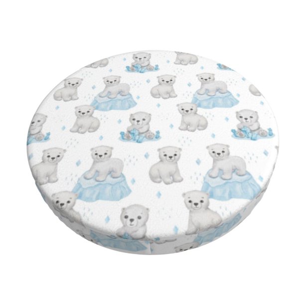 Disketp Playful Polar Bear Pals Funda Redonda para Taburete, Funda de Cojín para Silla de Bar Suave y Elástica-12 inch