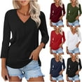 thumbnail image 6 of Lovskoo 2024 Womens Long Sleeve Tops Spring Solid Color Skinny Bottom Shirt Solid Color V-Neck Seven Sleeve Top Burgundy, 6 of 6