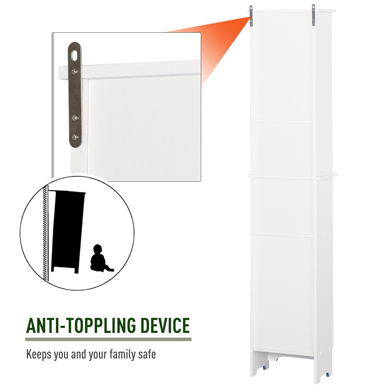 Demi Bonn 65" Tall Bathroom Storage Cabinet with Adjustable Shelves and Cupboard, Linen Tower for Organizing, White