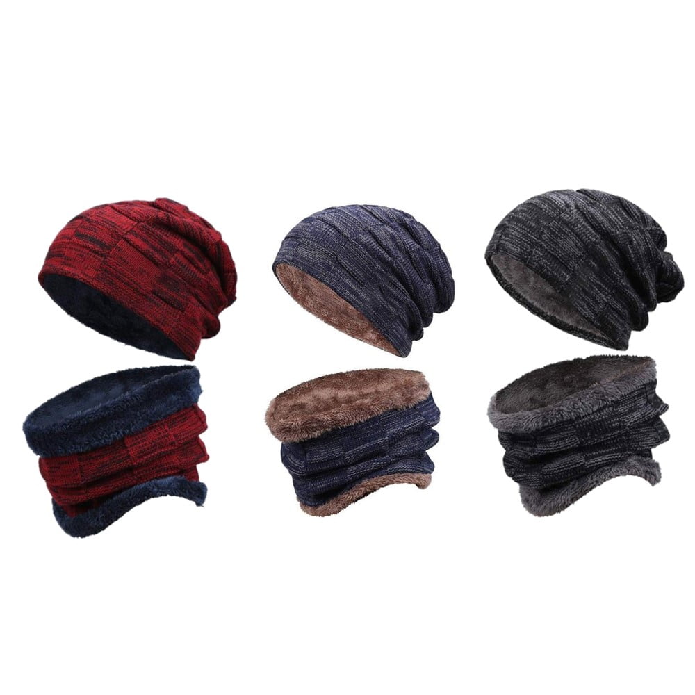 LucyneSwayne Beanie Hat Scarf Set Warm Thick Knit Hat Outdoor Sports Winter Hat Neck Scarf Sets for Women Men